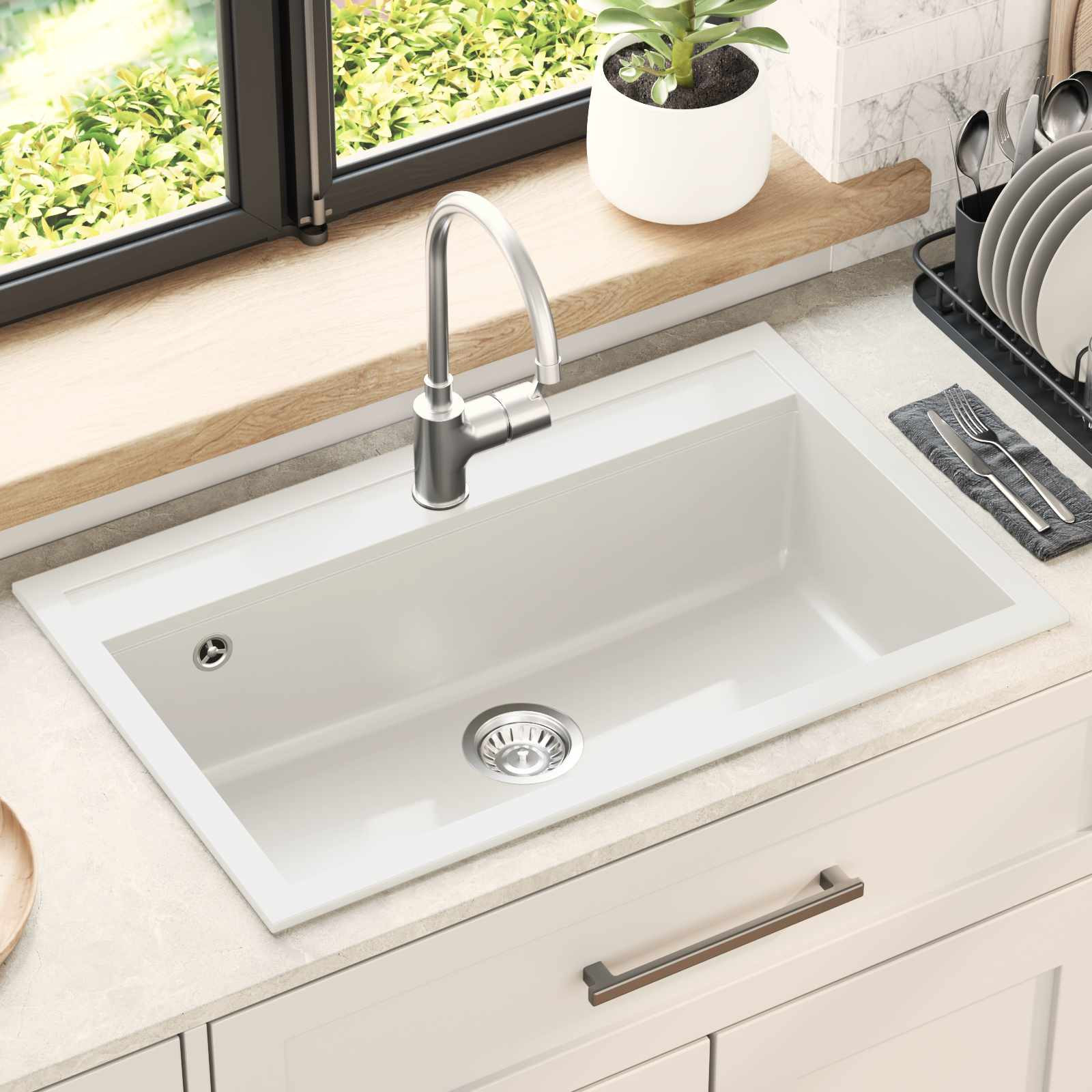 vidaXL Waschbecken Weiß 795 x 505 mm Granit