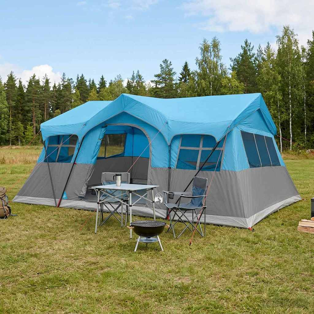 vidaXL Familienzelt Blau 487 x 340 x 216 cm Polyester und Stahl