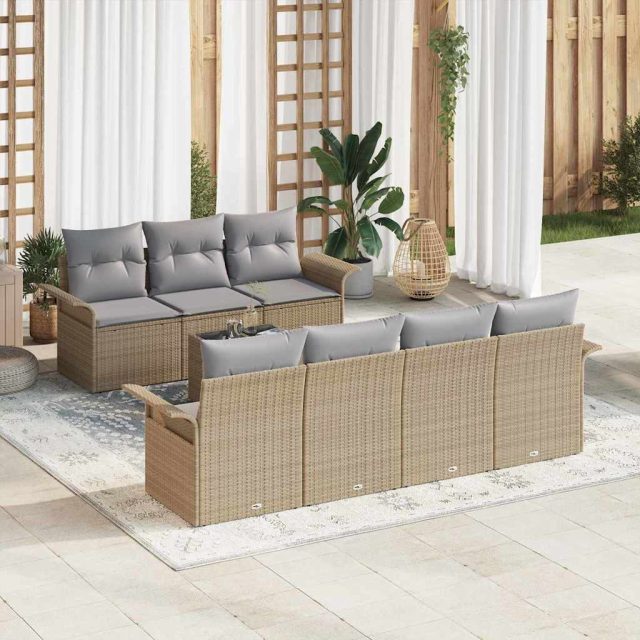 vidaXL Gartensofa-set mit Kissen 8 pcs Beige Poly-Rattan