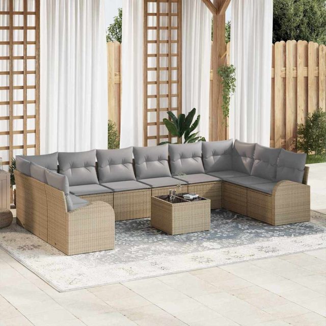 vidaXL Sofa Set mit Kissen 11 pcs Beige Polyrattan