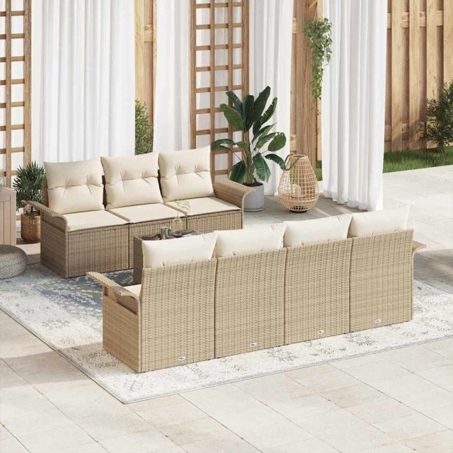 vidaXL Gartensofa-set mit Kissen 8 pcs Beige Poly-Rattan