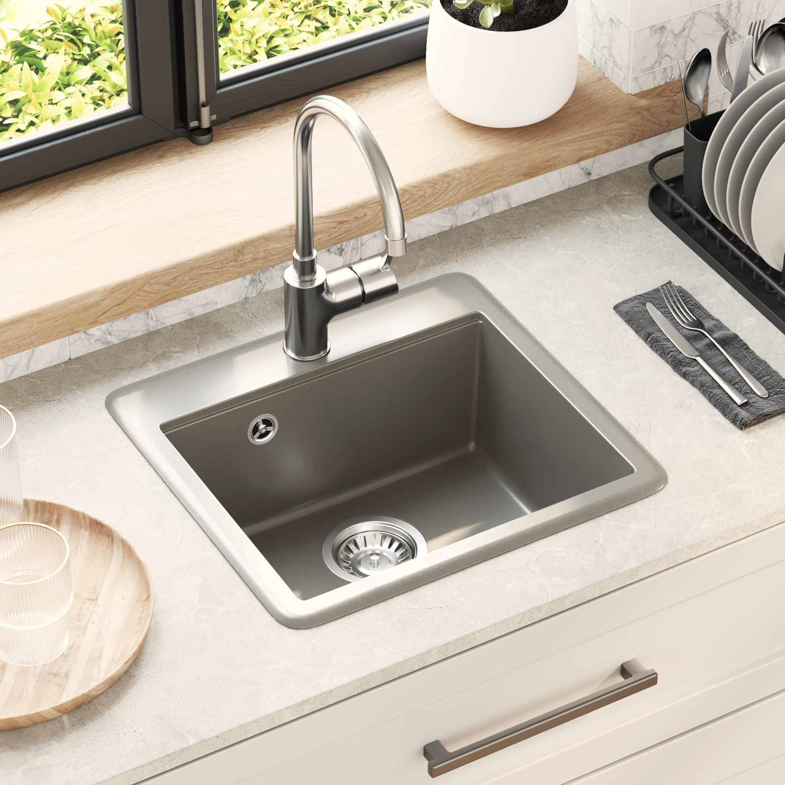 vidaXL Waschbecken Grau 470 x 440 mm Granit