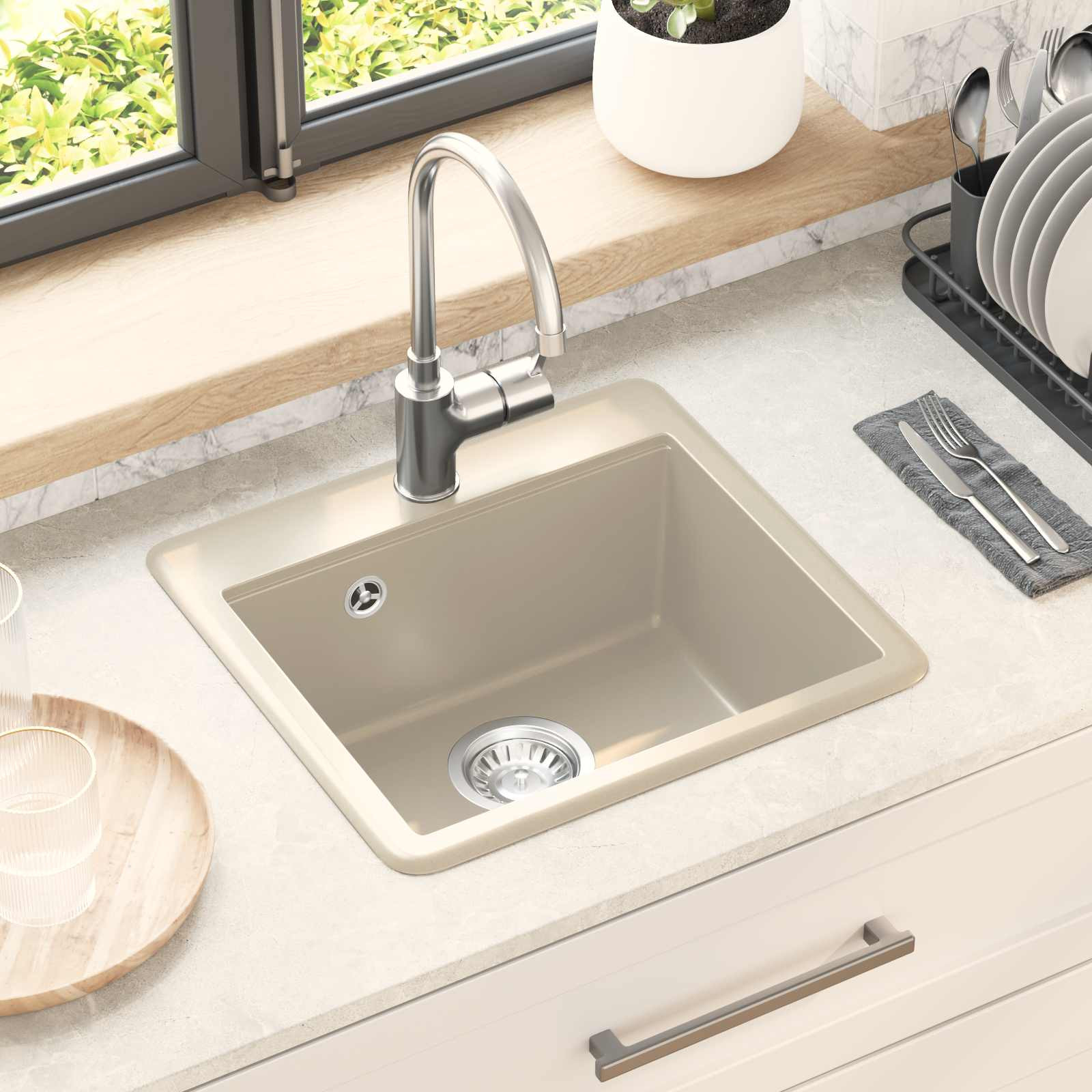 vidaXL Waschbecken Beige 470 x 440 mm Granit