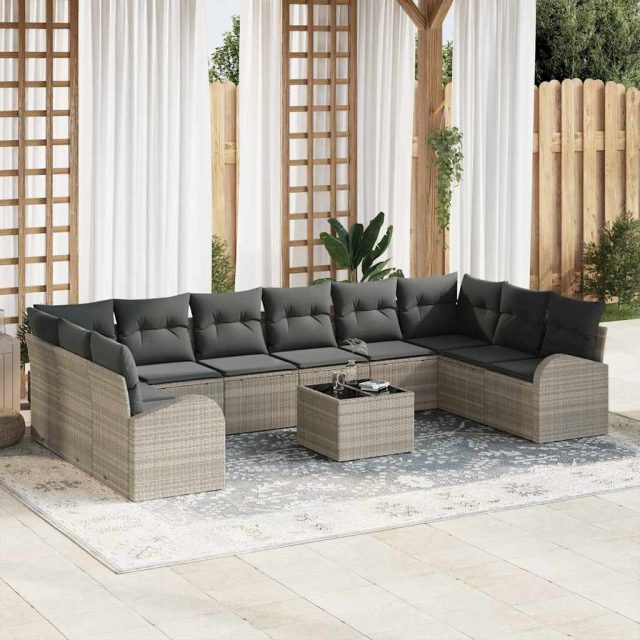 vidaXL Sofa Set mit Kissen 11 pcs Hellgrau Polyrattan