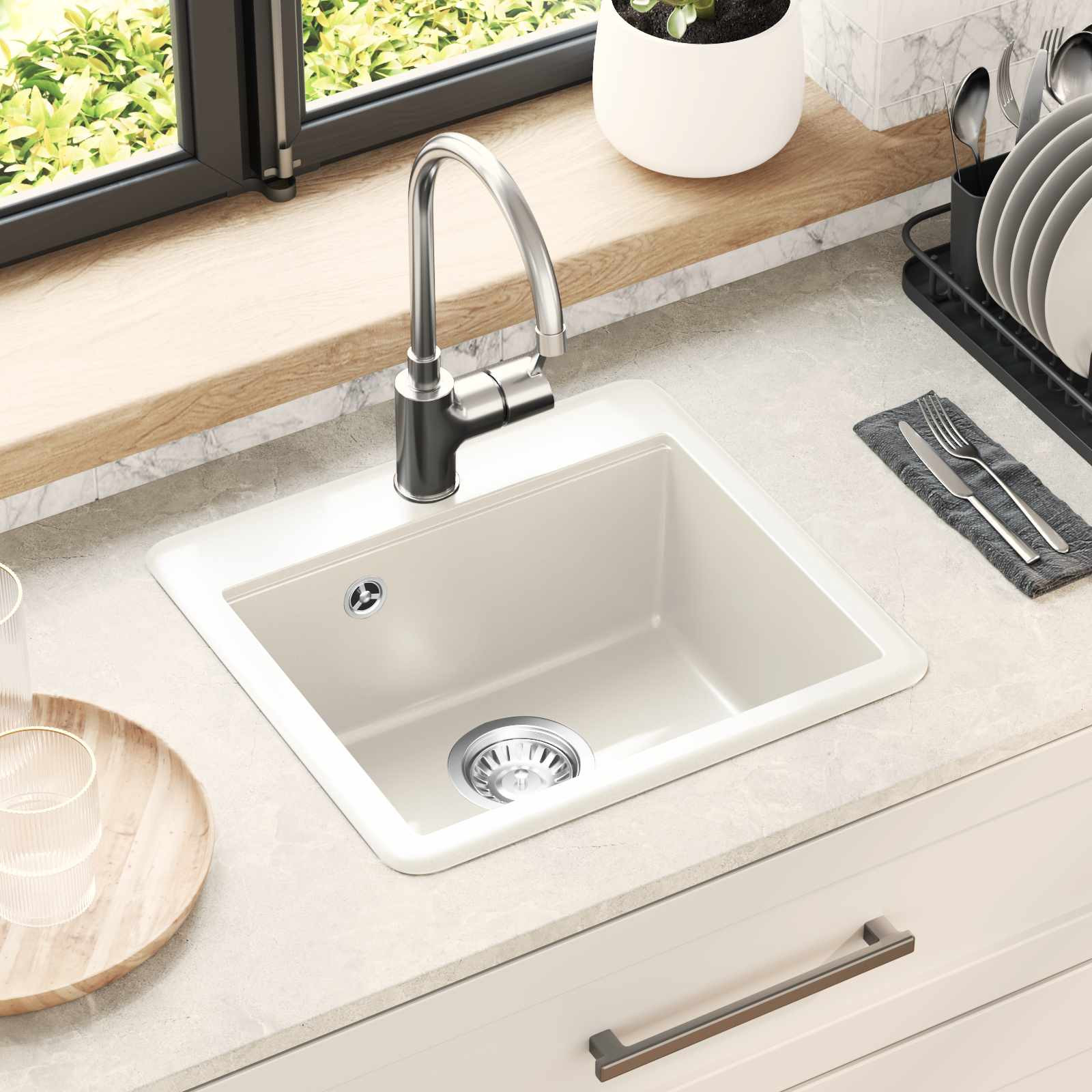 vidaXL Waschbecken Weiß 470 x 440 mm Granit