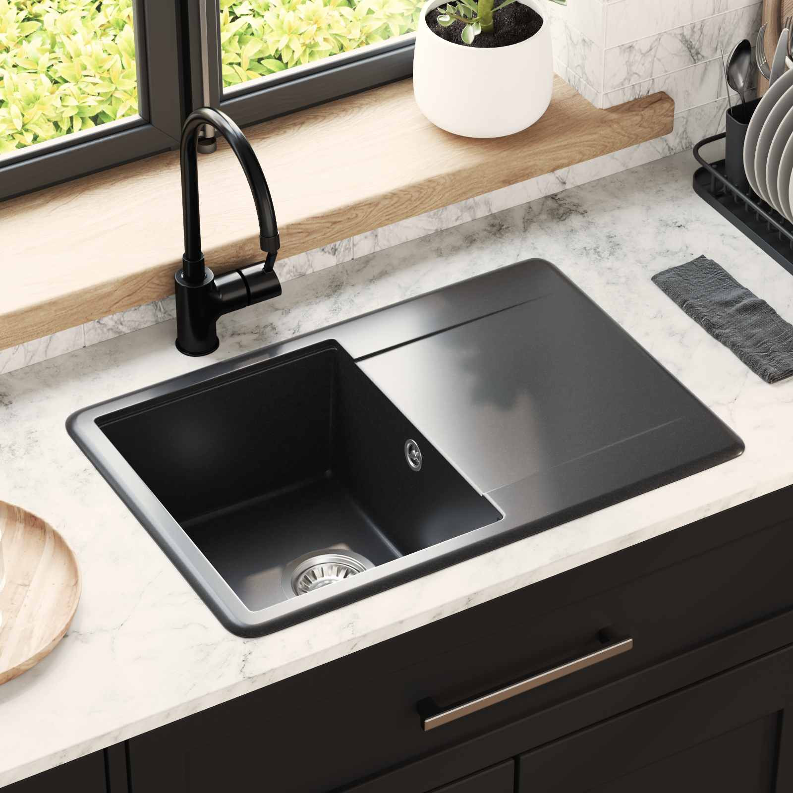 vidaXL Waschbecken Schwarz 670 x 460 mm Granit