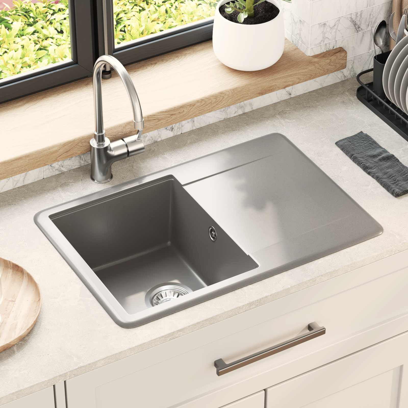 vidaXL Waschbecken Grau 670 x 460 mm 80% Quarz und 20% Harz