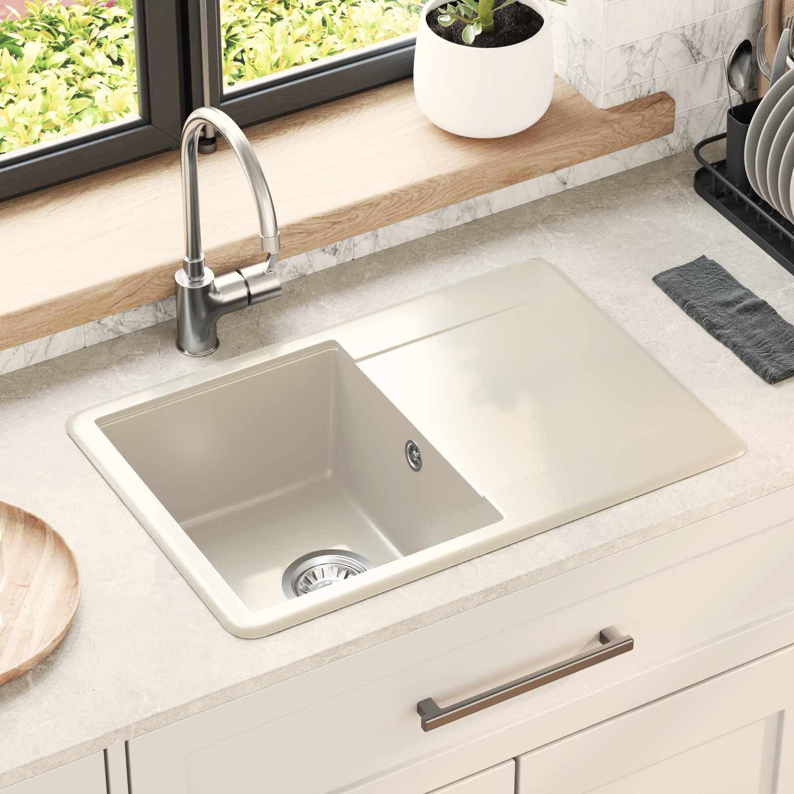 vidaXL Waschbecken Beige 670 x 460 mm 80% Quarz und 20% Harz