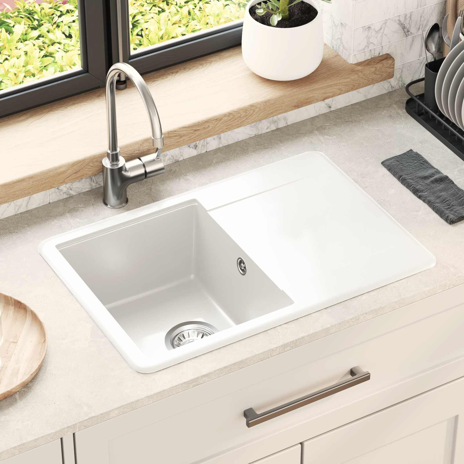 vidaXL Waschbecken Weiß 670 x 460 mm 80% Quarz und 20% Harz