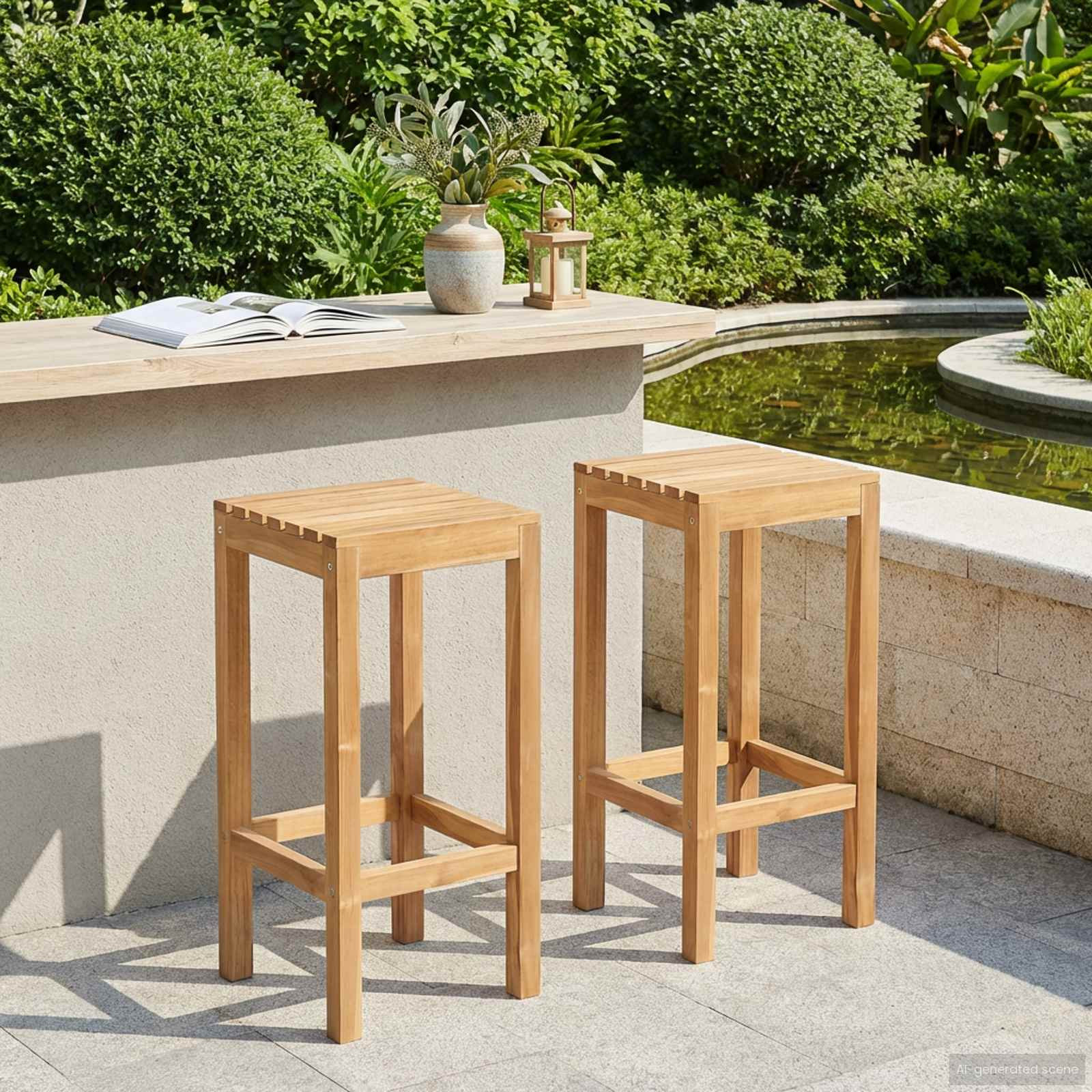 vidaXL Barhocker 2 pcs Natur Massivholz Teak