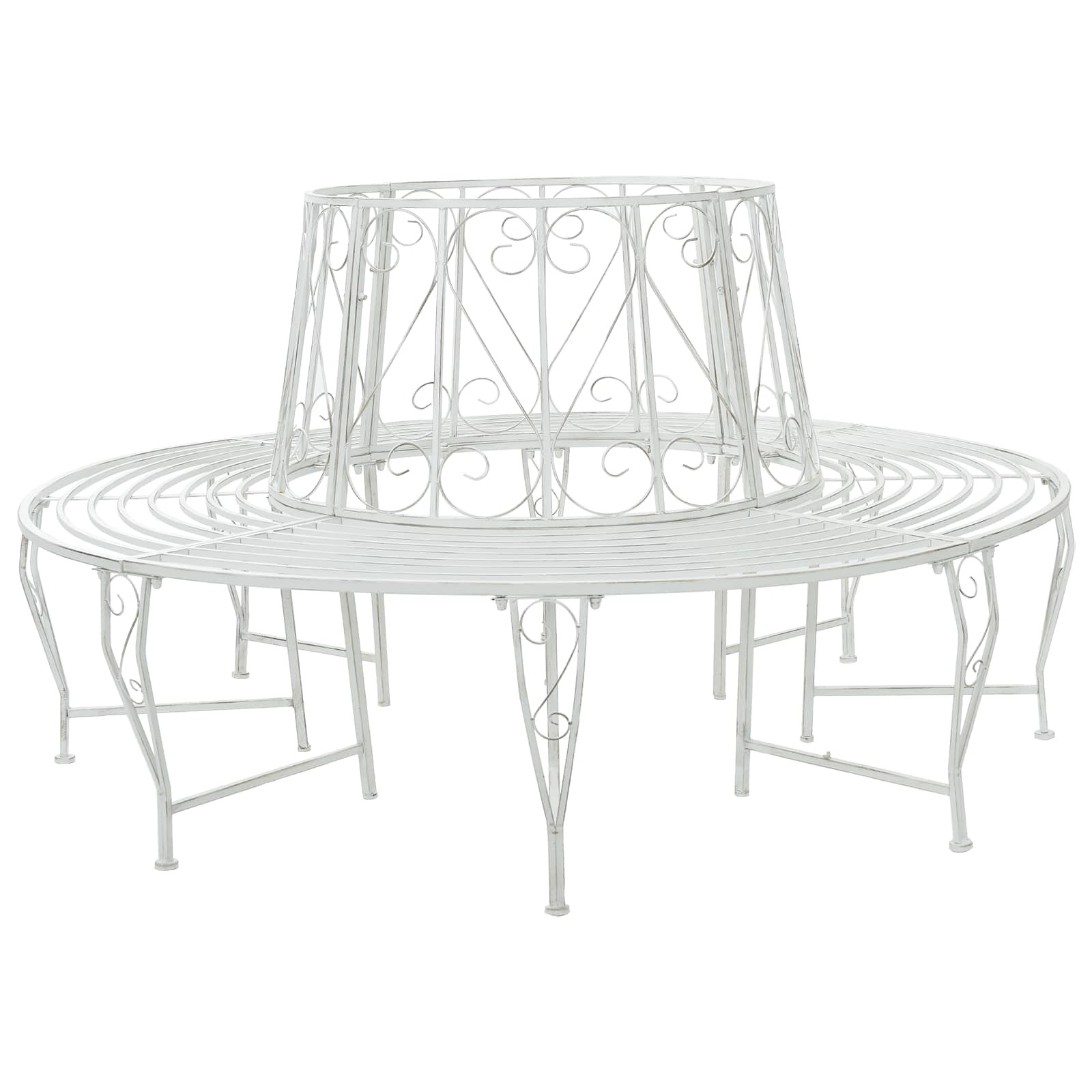 vidaXL Baumbank 8-Sitzanzahl Ø 160 x 89 cm Stahl Antik Weiß Rund