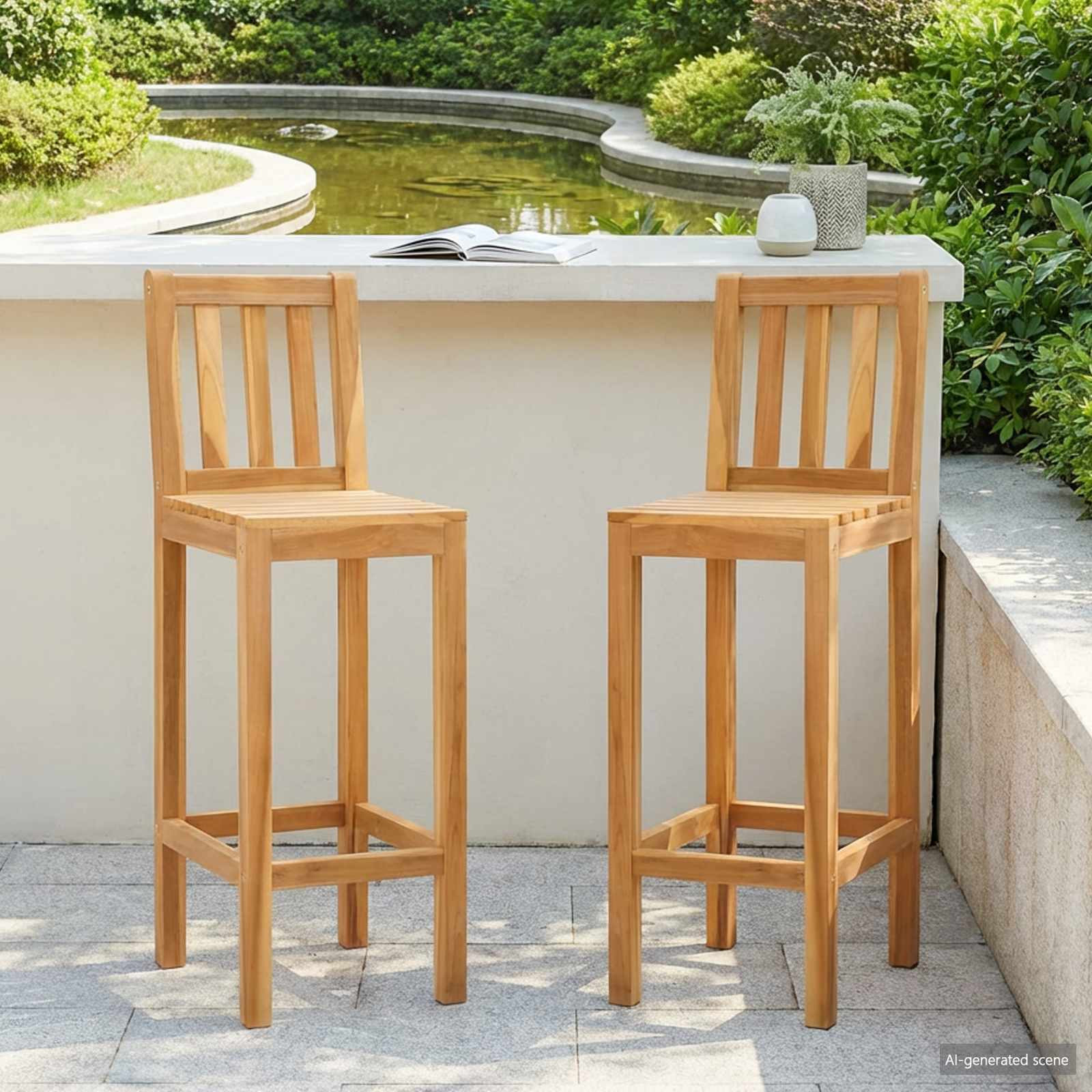 vidaXL Barhocker 2 pcs Natur Massivholz Teak