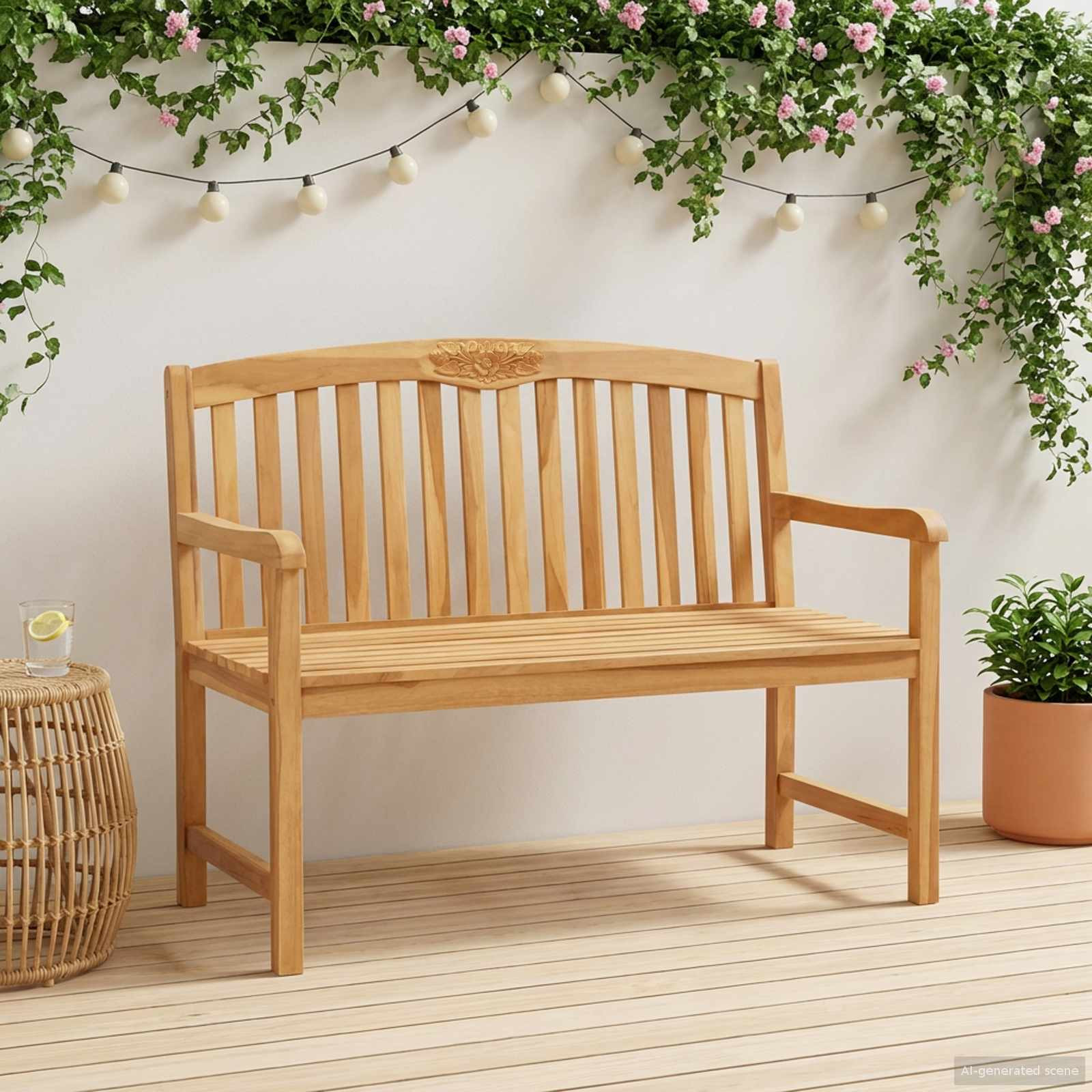 vidaXL Handgefertigte Rosenbank 114 x 60,5 x 95 cm Massivholz Teak