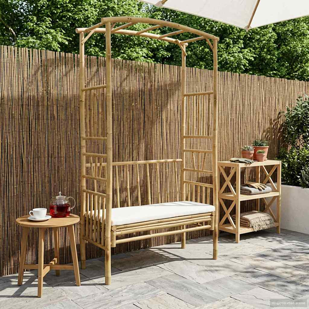 vidaXL Gartenbogen mit Sitzbank Cremeweiß 115 x 50 x 205 cm Bambus