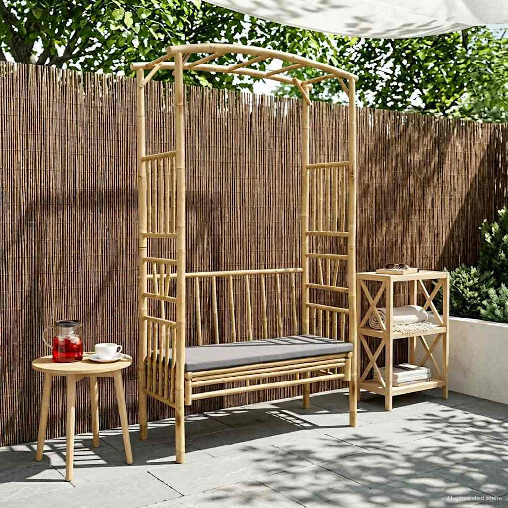 vidaXL Gartenbogen mit Sitzbank Dunkelgrau 115 x 50 x 205 cm Bambus
