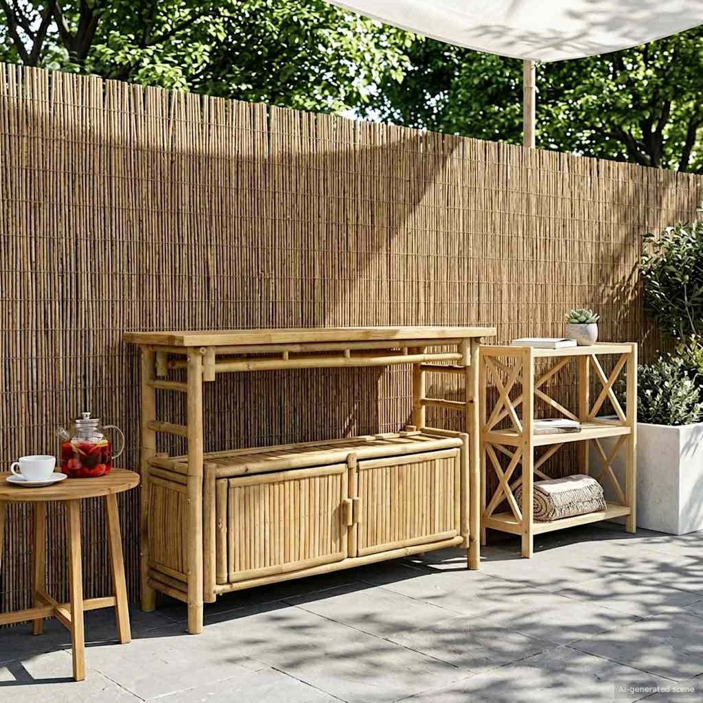 vidaXL Konsolentisch mit Regal mit Tür Natur 110 x 35 x 75 cm Bambus
