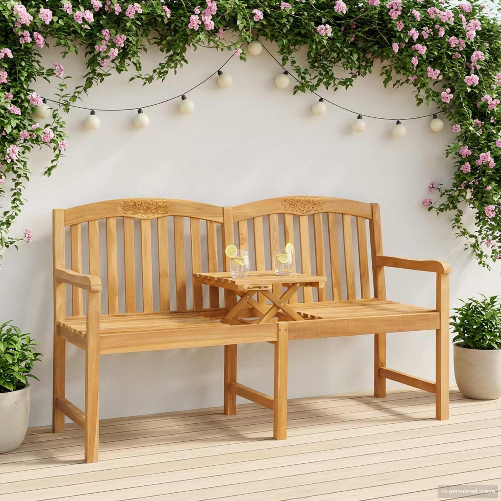 vidaXL Handgefertigte Rosenbank 150,5 x 60 x 95 cm Massivholz Teak