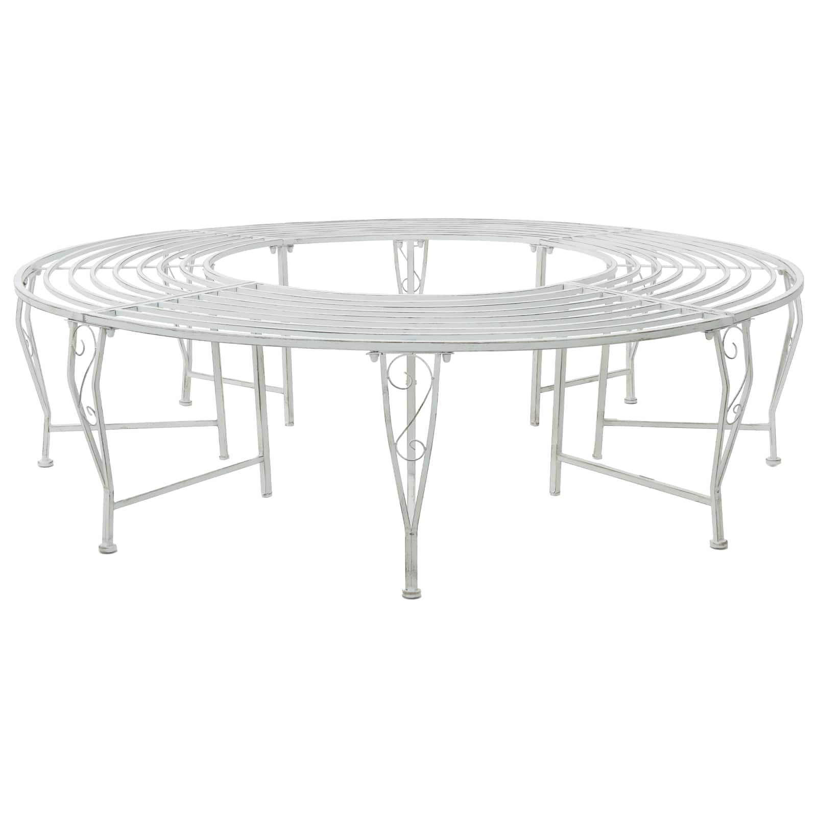 vidaXL Baumbank 8-Sitzanzahl Ø 160 x 44 cm Stahl Antik Weiß Rund