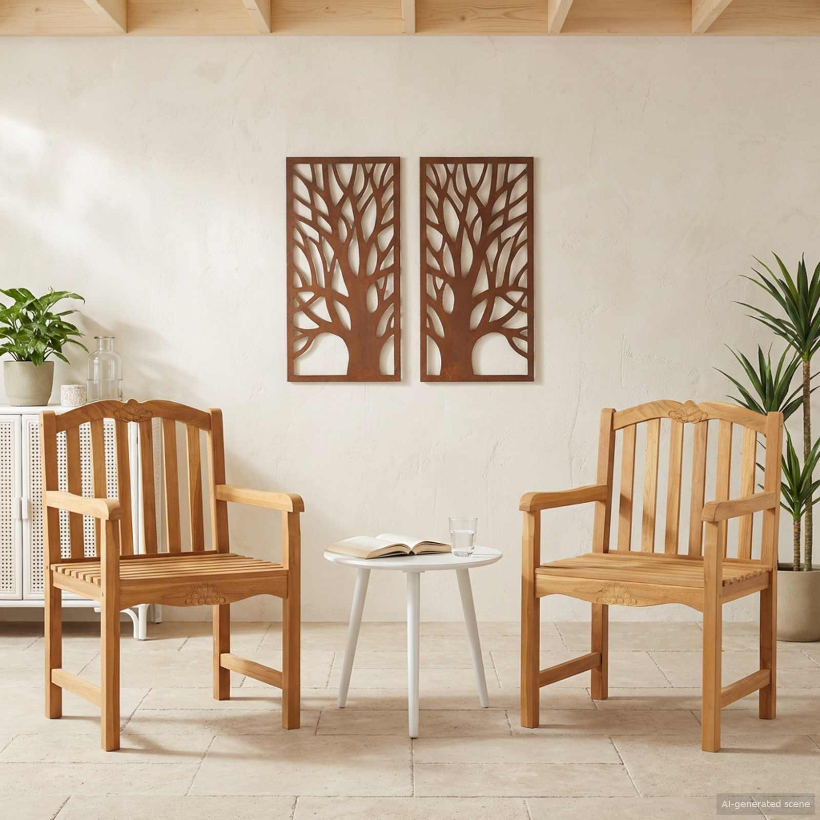 vidaXL Handgeschnitzter Rosenstuhl 2 pcs Natur Massivholz Teak