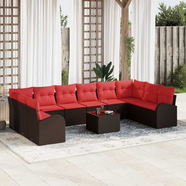 vidaXL Sofa Set mit Kissen 11 pcs Braun Poly Rattan