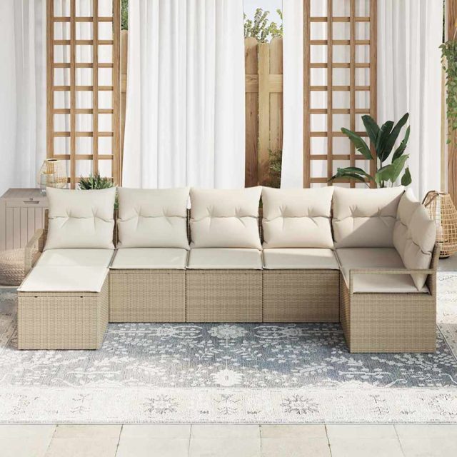 vidaXL Sofa Set mit Kissen 7 pcs Beige Poly Rattan