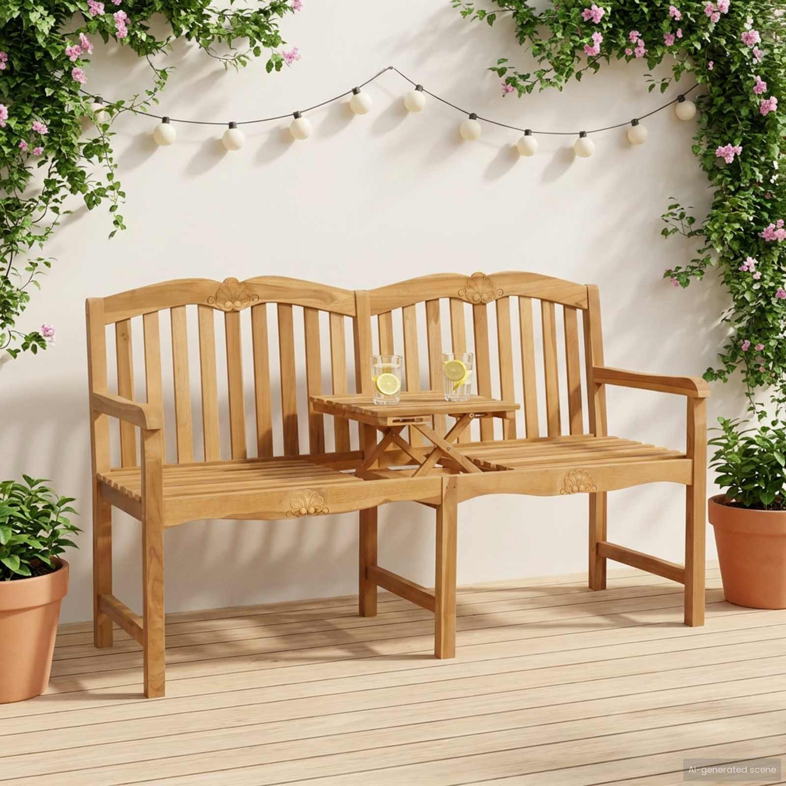 vidaXL Handgefertigte Rosenbank 155 x 60 x 94 cm Massivholz Teak Natur
