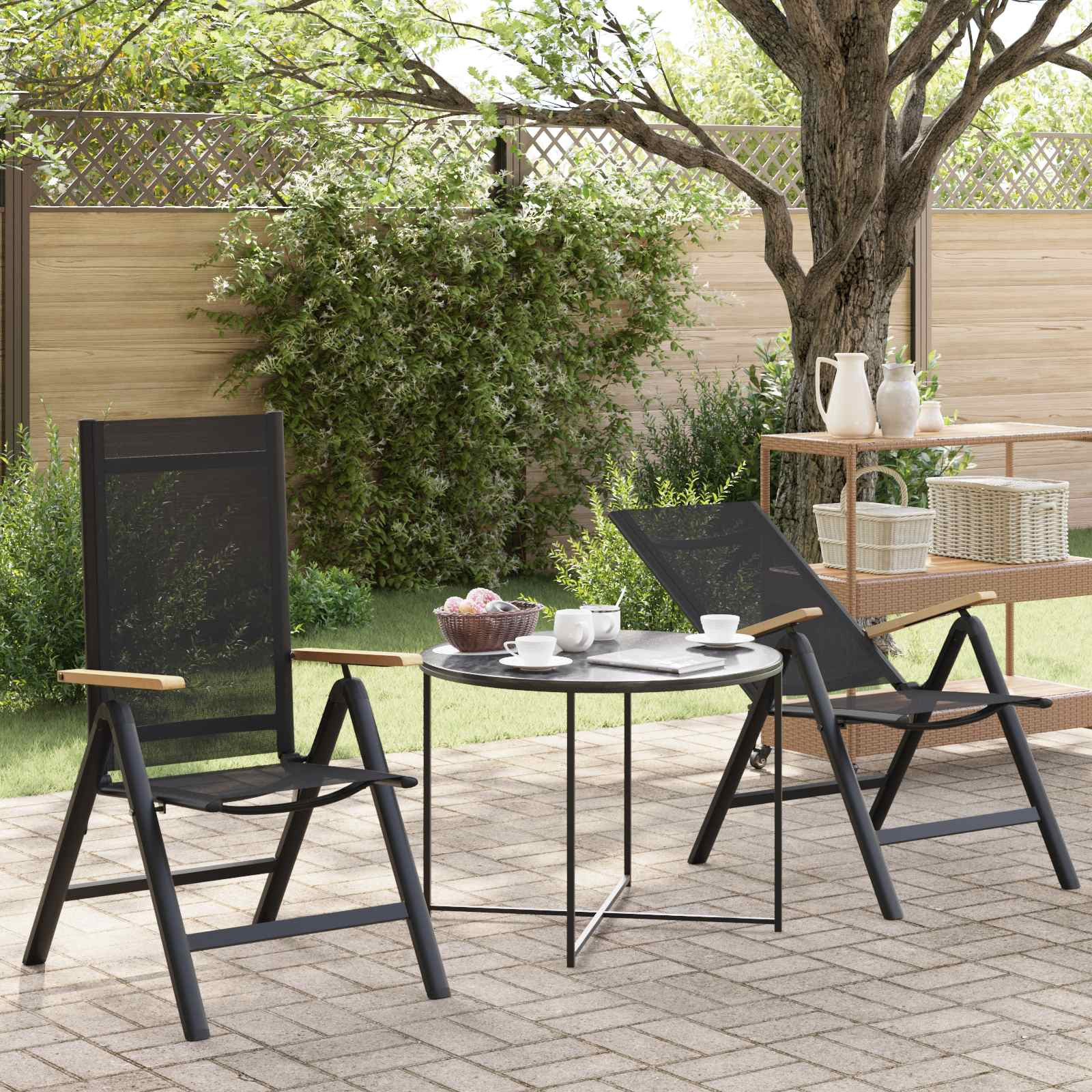 vidaXL Liegestühle für den Garten 2 pcs Schwarz 58 x 73 x 111,5 cm