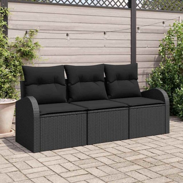 vidaXL Gartensofa-set Schwarz Poly-Rattan