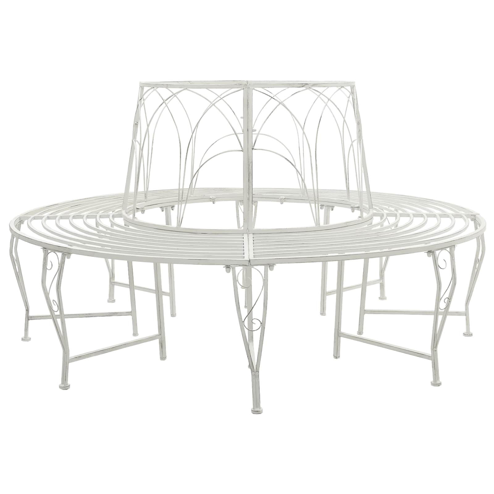 vidaXL Baumbank 8-Sitzanzahl Ø 160 x 89 cm Stahl Antik Weiß Rund