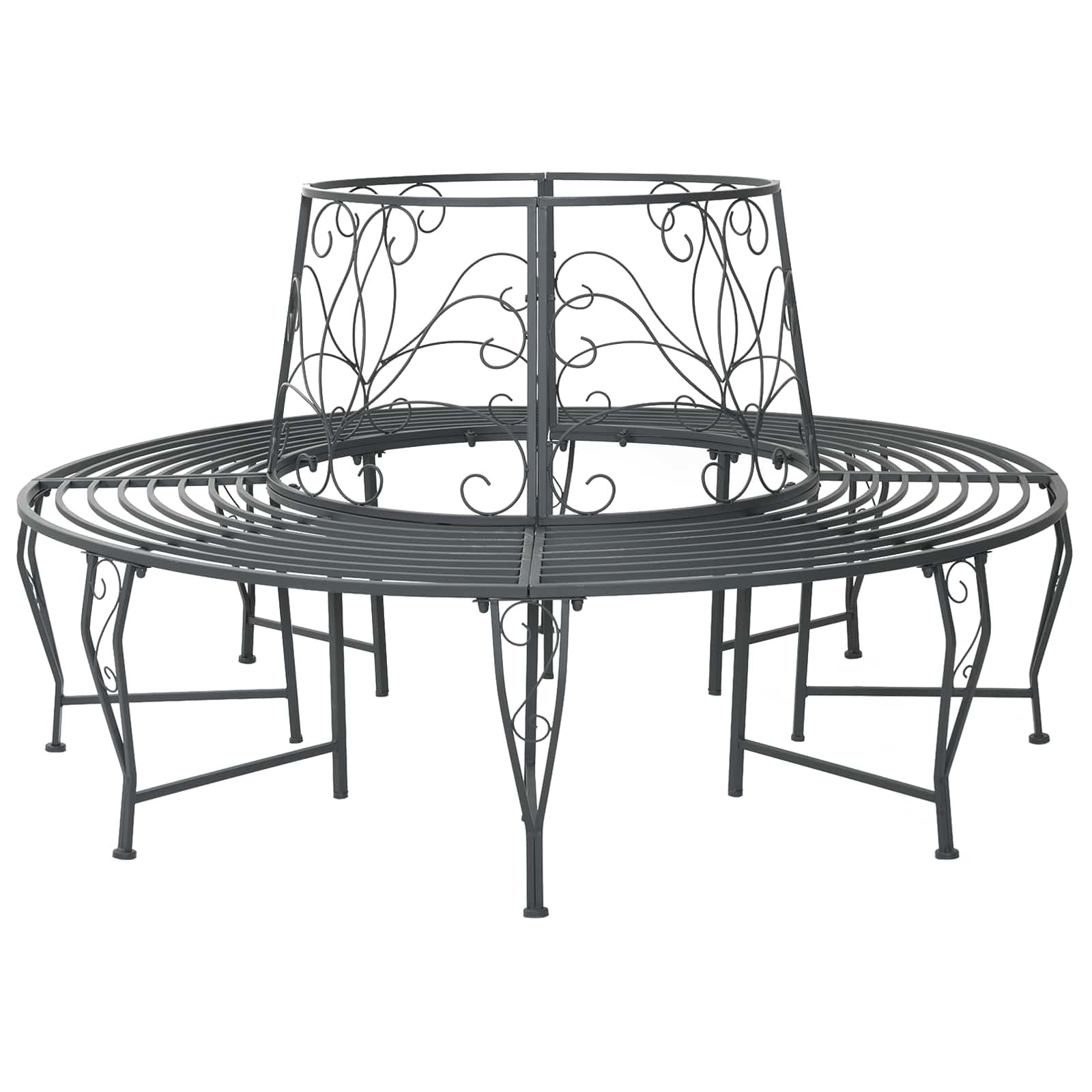 vidaXL Baumbank 8-Sitzanzahl Ø 160 x 89 cm Stahl Silber Grau Rund