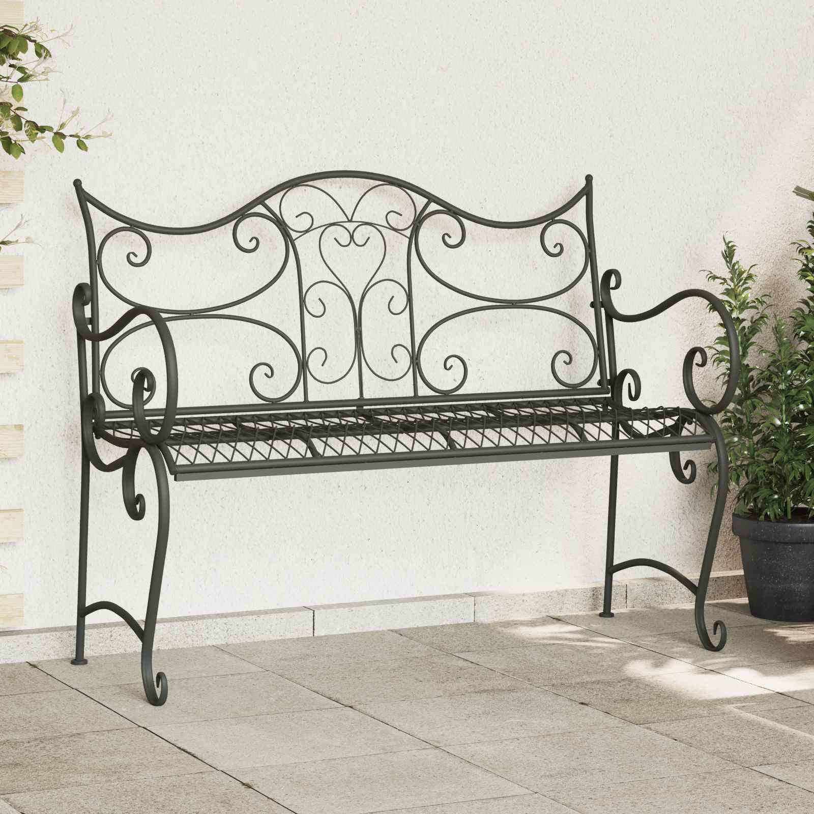 vidaXL Gartenbank 2-Sitzanzahl 114 x 56,5 x 90 cm Stahl Silber Grau