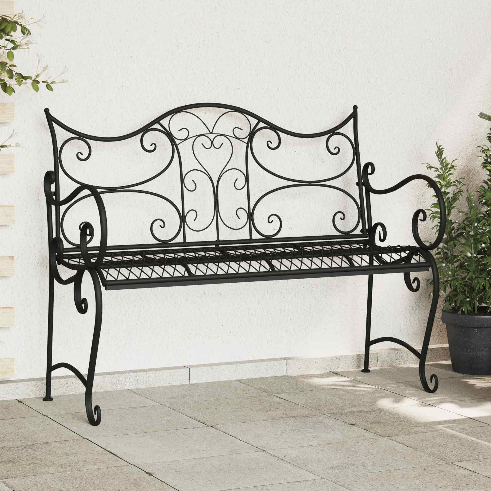 vidaXL Gartenbank 2-Sitzanzahl 114 x 56,5 x 90 cm Stahl Schwarz