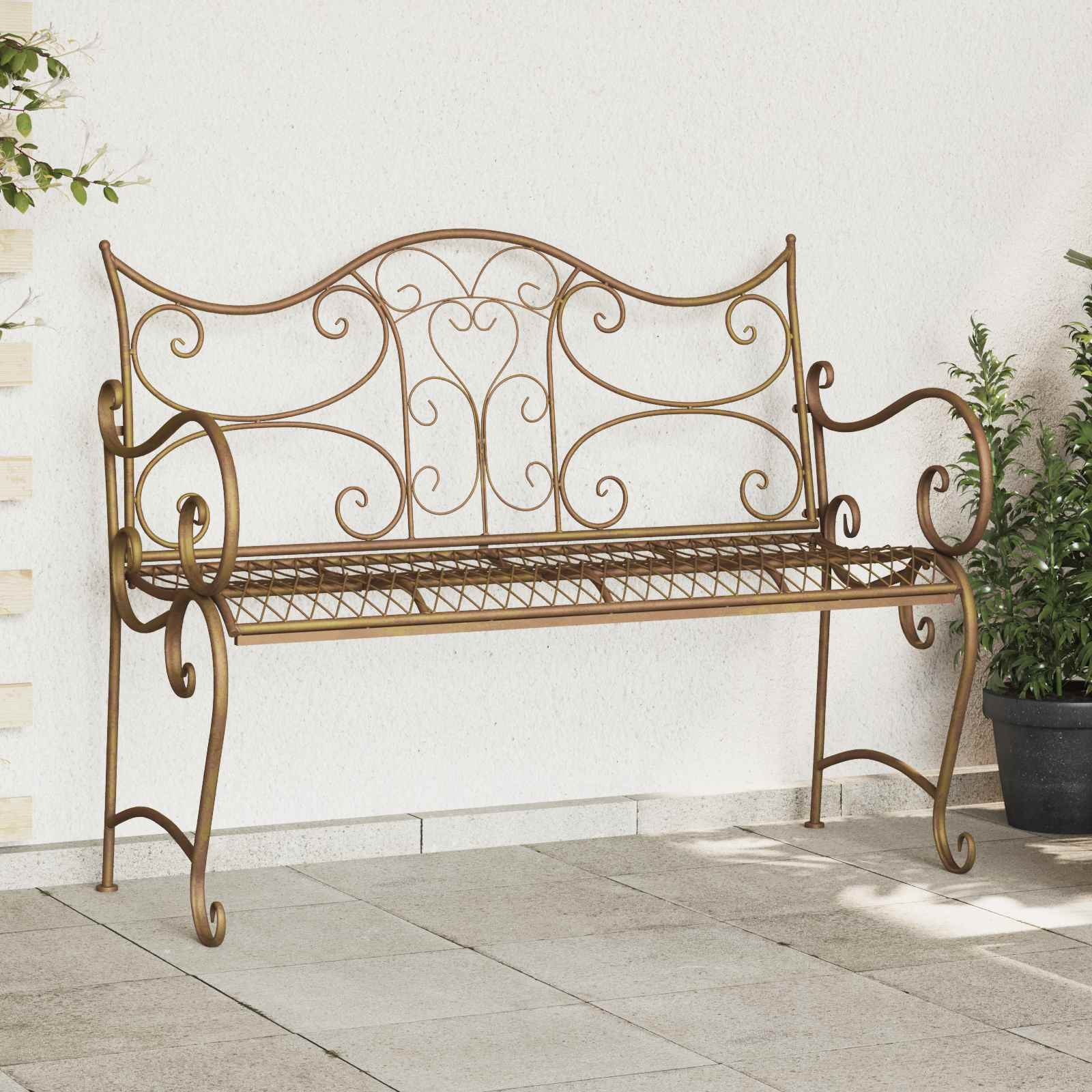 vidaXL Gartenbank 2-Sitzanzahl 114 x 56,5 x 90 cm Stahl Antikbraun