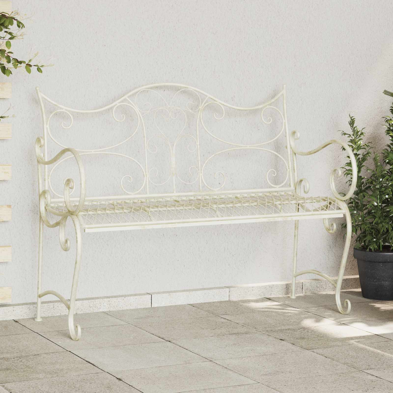 vidaXL Gartenbank 2-Sitzanzahl 114 x 56,5 x 90 cm Stahl Antik Weiß