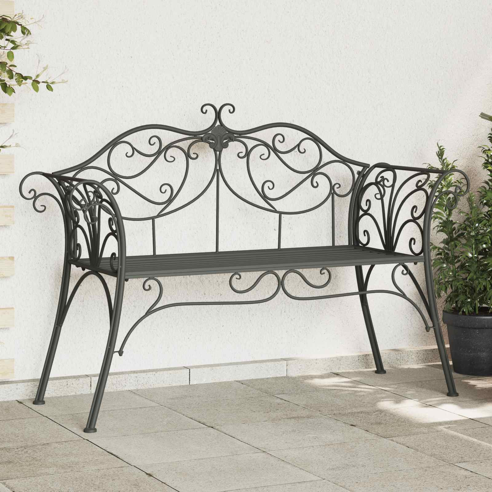 vidaXL Gartenbank 2-Sitzanzahl 130 x 47 x 90 cm Stahl Silber Grau