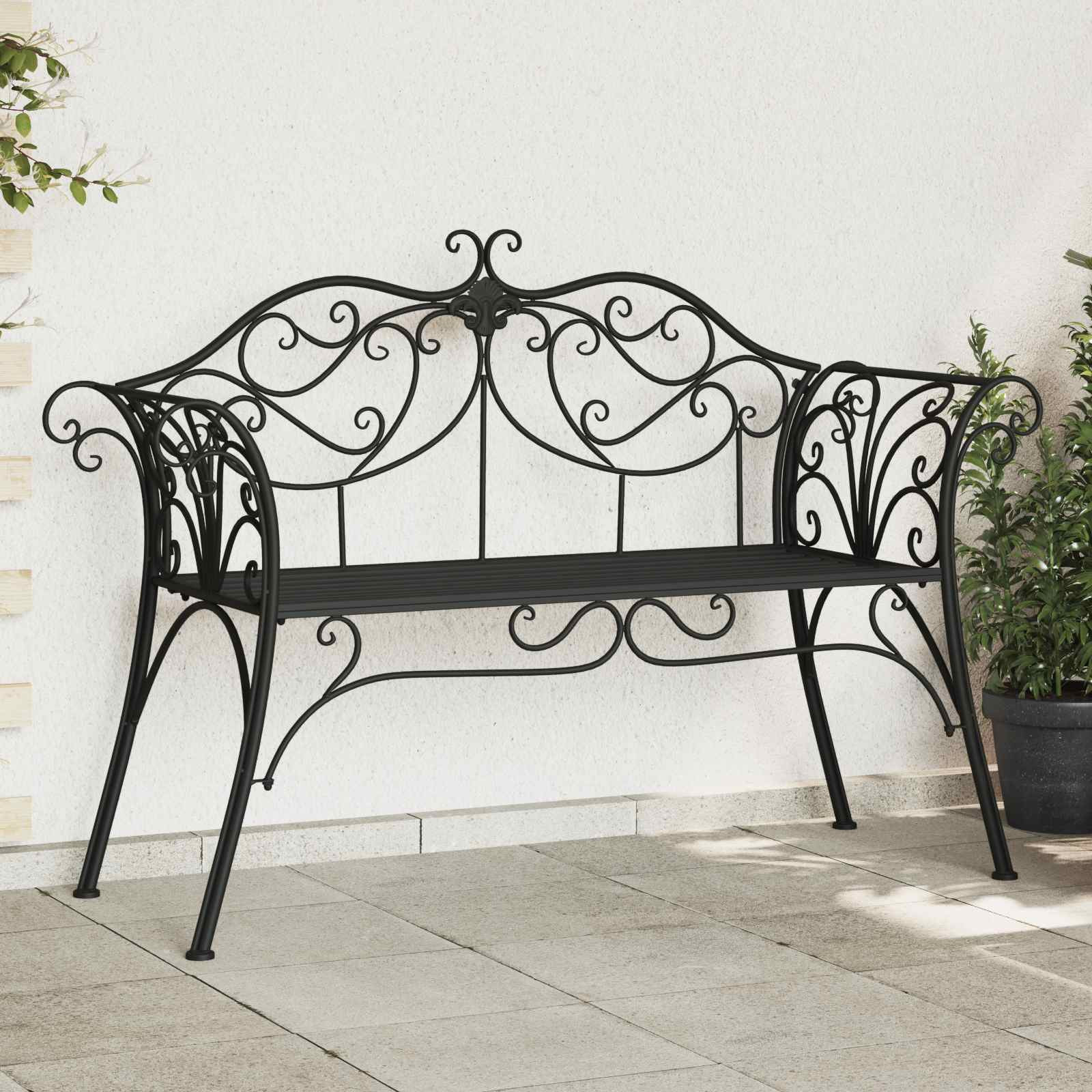 vidaXL Gartenbank 2-Sitzanzahl 130 x 47 x 90 cm Stahl Schwarz