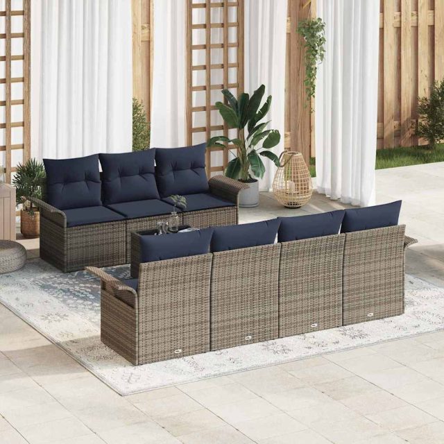 vidaXL Gartensofa-set mit Kissen 8 pcs Grau Poly-Rattan