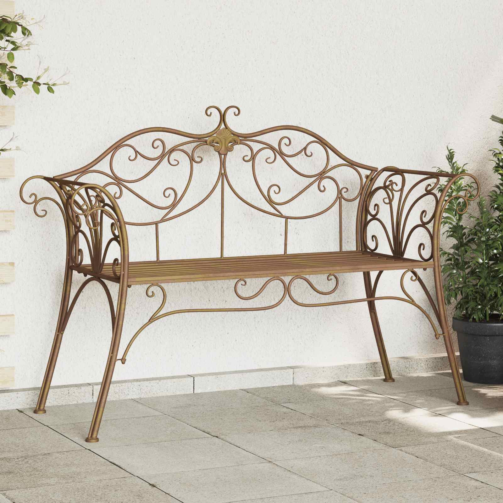 vidaXL Gartenbank 2-Sitzanzahl 130 x 47 x 90 cm Stahl Antikbraun