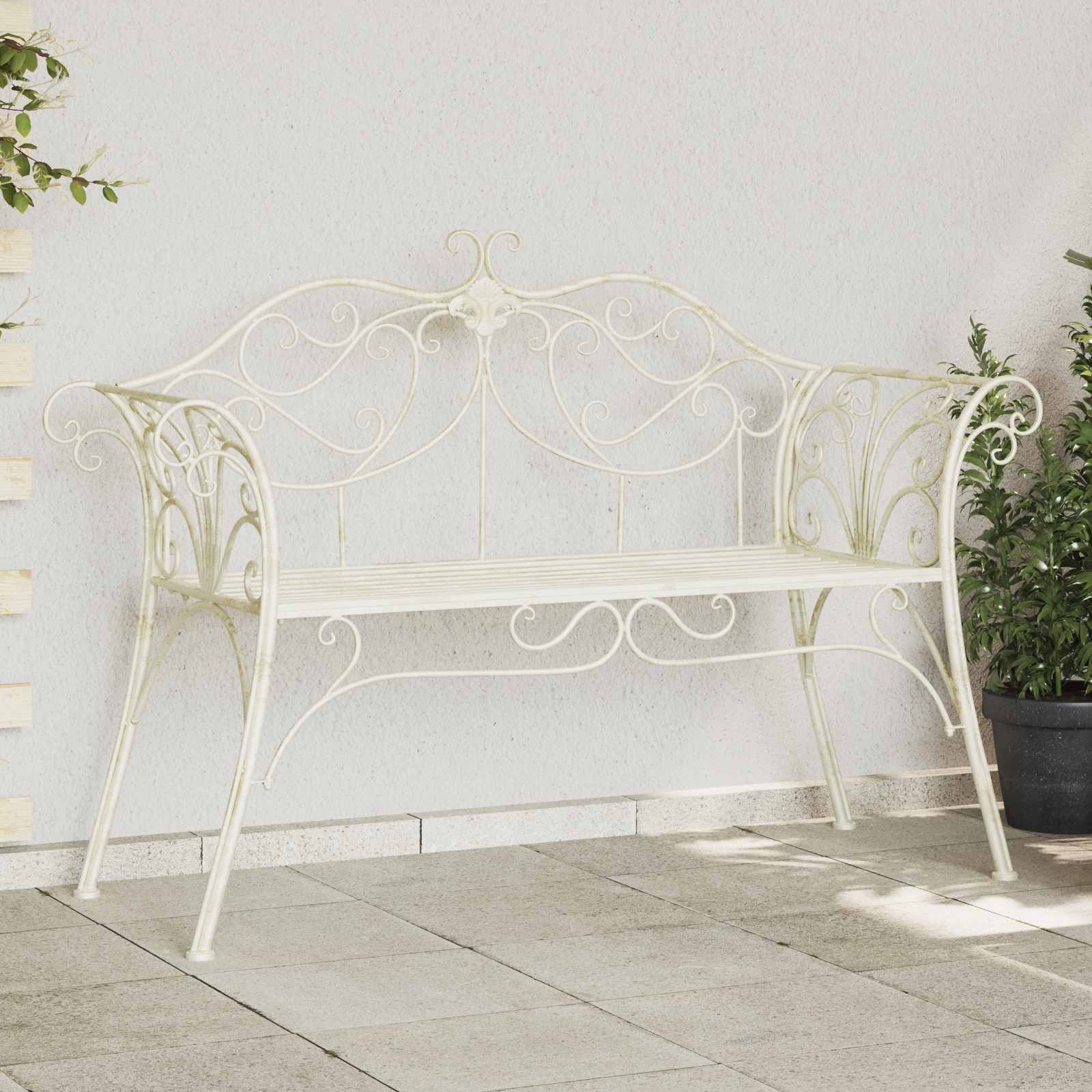 vidaXL Gartenbank 2-Sitzanzahl 130 x 47 x 90 cm Stahl Antik Weiß