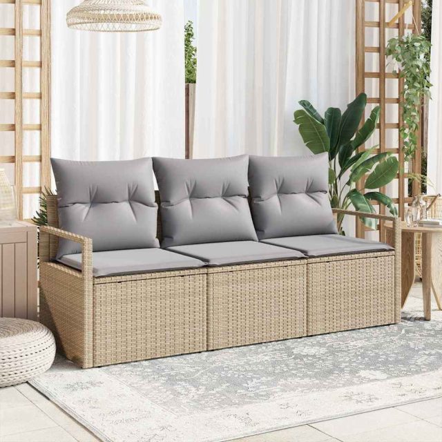 vidaXL Sofa Set 3 pcs Beige Poly-Rattan