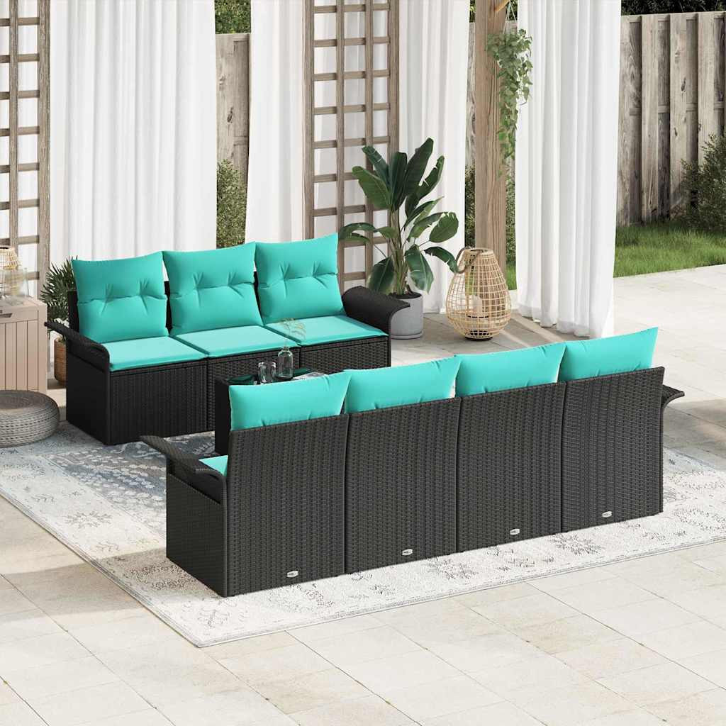 vidaXL Gartensofa-set mit Kissen 8 pcs Schwarz Poly-Rattan