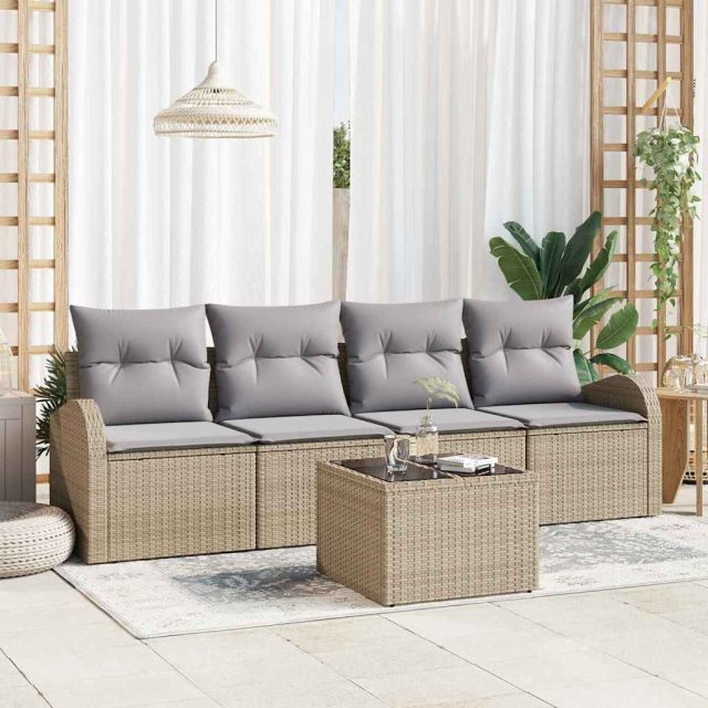 vidaXL Gartensofa-set Beige 55 x 55 x 37 cm Poly-Rattan