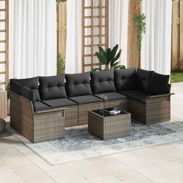 vidaXL Gartensofa-set mit Kissen 8 pcs Grau Poly-Rattan