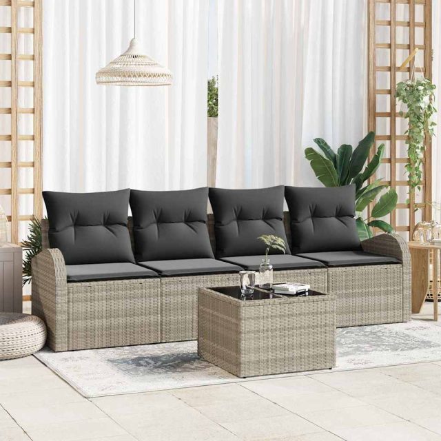 vidaXL Gartensofa-set Hellgrau 55 x 55 x 37 cm Poly-Rattan