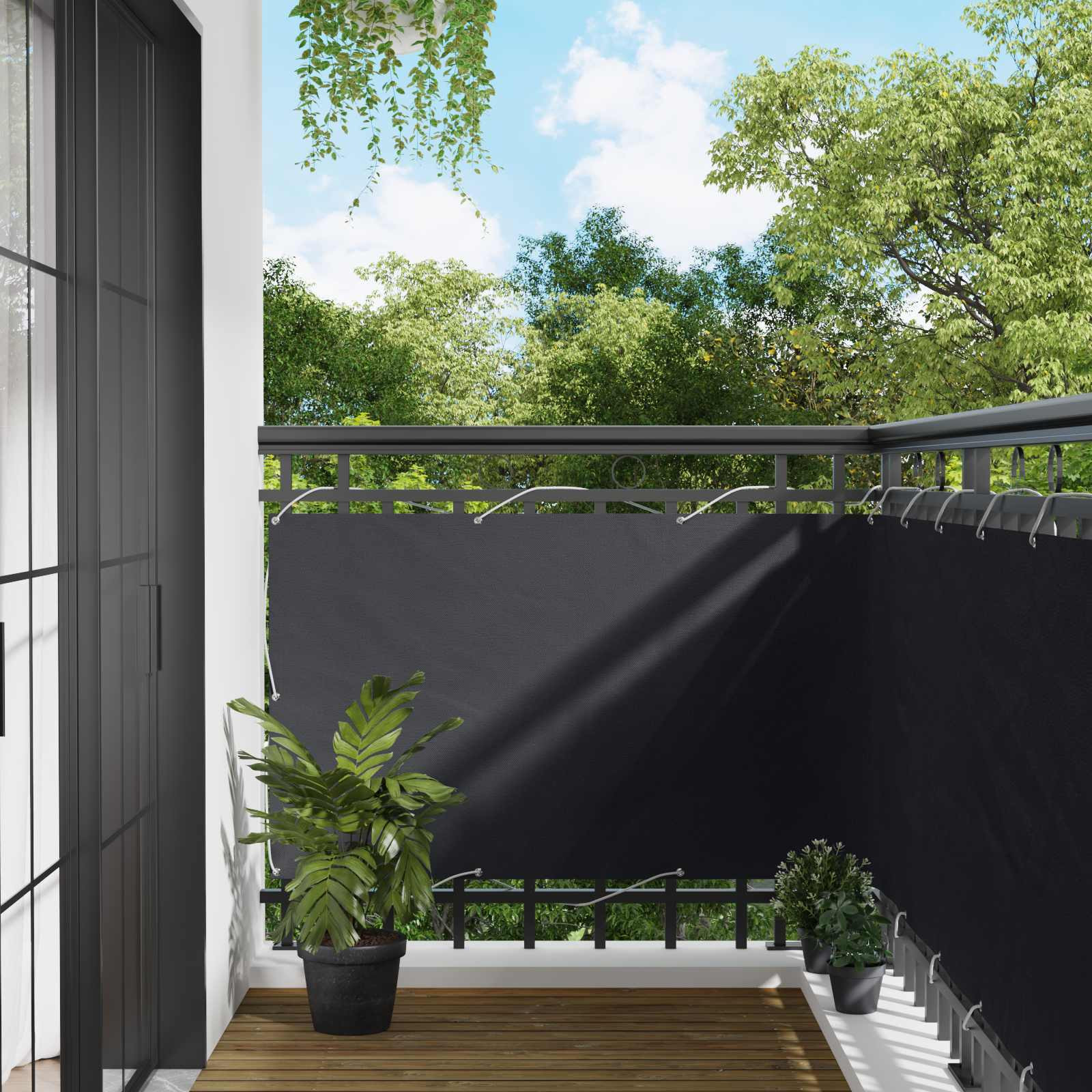 vidaXL Balkonsichtschutz Schwarz 100 x 400 cm Oxford-Stoff