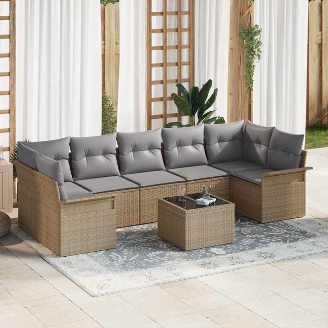 vidaXL Gartensofa-set mit Kissen 8 pcs Beige Poly-Rattan