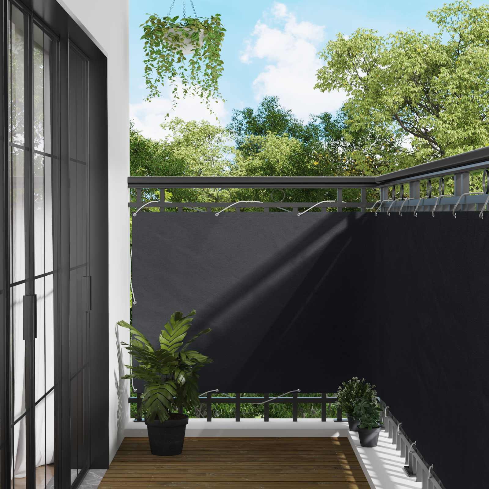 vidaXL Balkonsichtschutz Schwarz 110 x 800 cm Oxford-Stoff