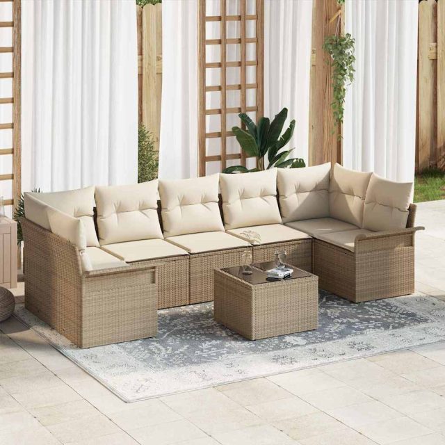 vidaXL Gartensofa-set mit Kissen 8 pcs Beige Poly-Rattan