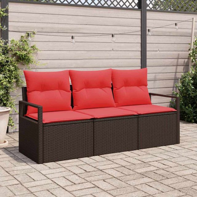 vidaXL Sofa Set mit Kissen 3 pcs Braun Poly Rattan