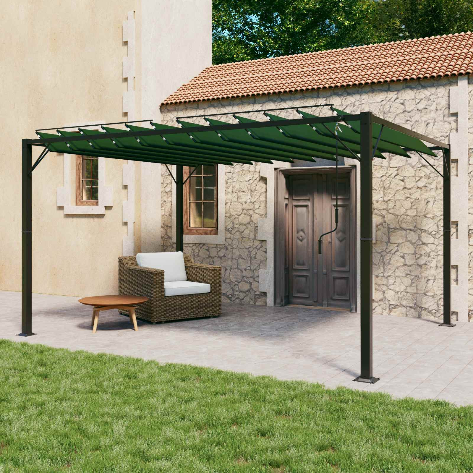 vidaXL Gazebo mit Lamellen-Dach 3 x 4 x 2,14 m Grün